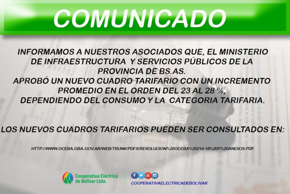 Informe de Nuevo Cuadro Tarifario.